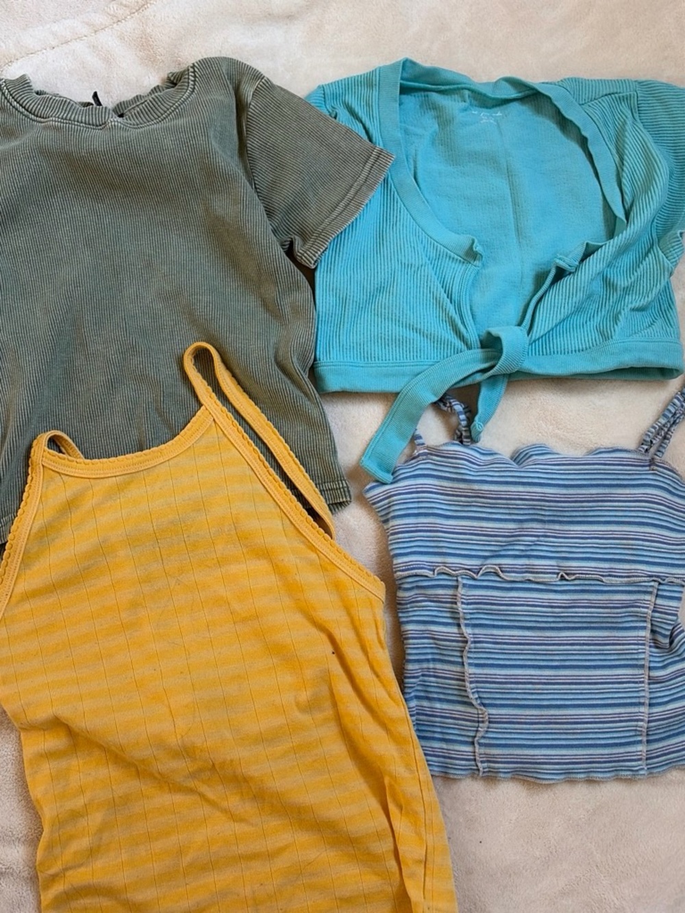 Summer Ribbed Tank & Crop Top Set - Yellow, Teal, Olive, Blue